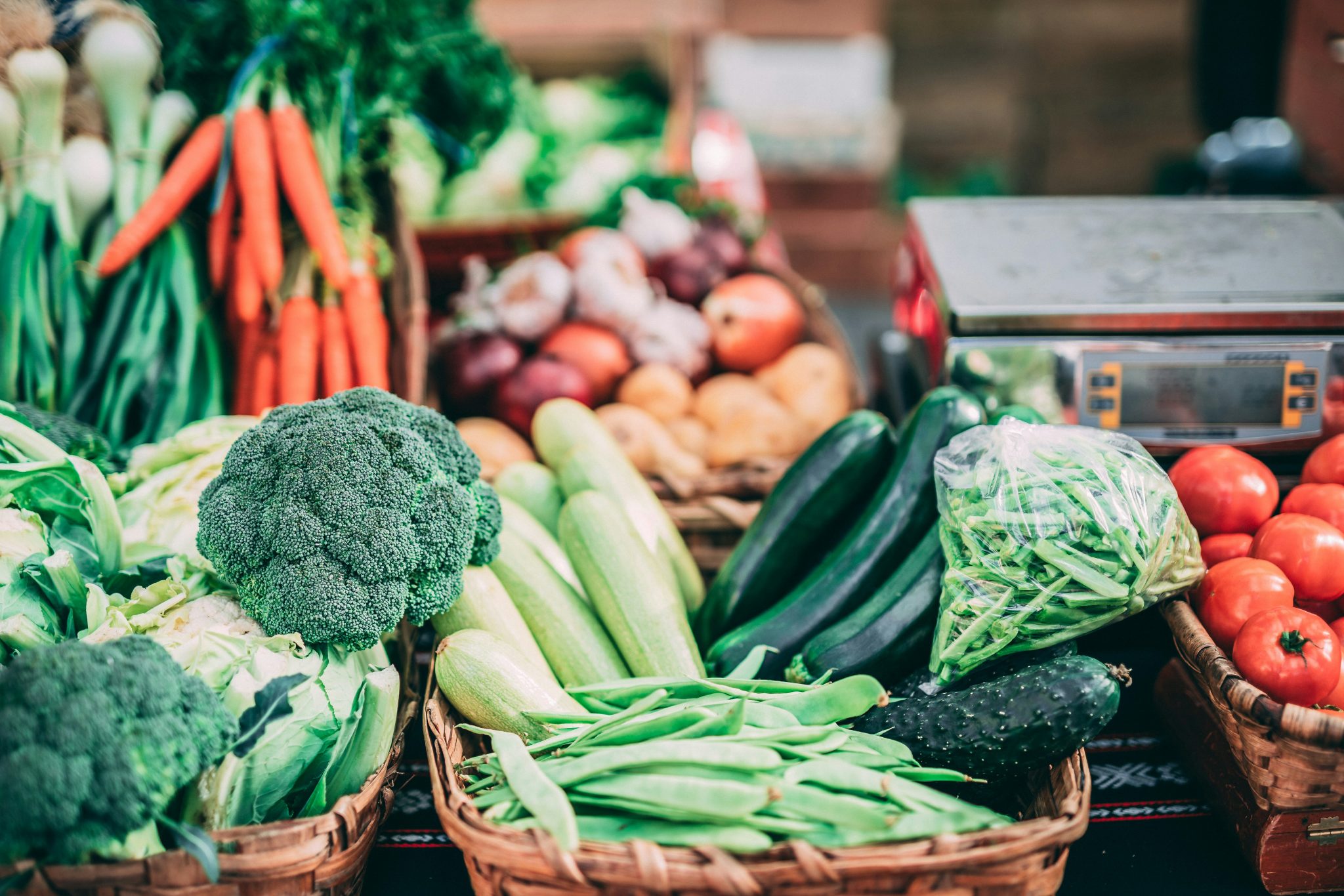 Fresh fruit and vegetables arranged for wholesale distribution