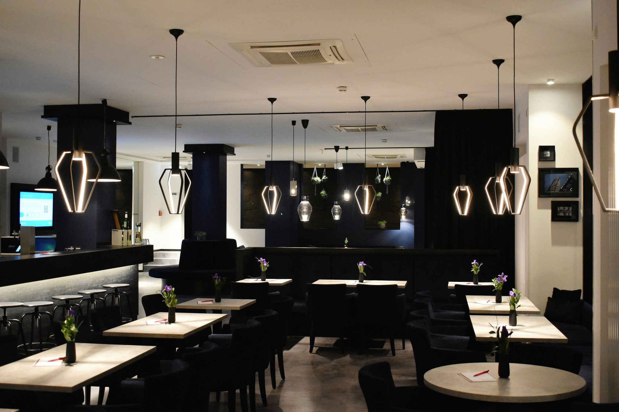 Cafe interior ready for service with stocked kitchen essentials