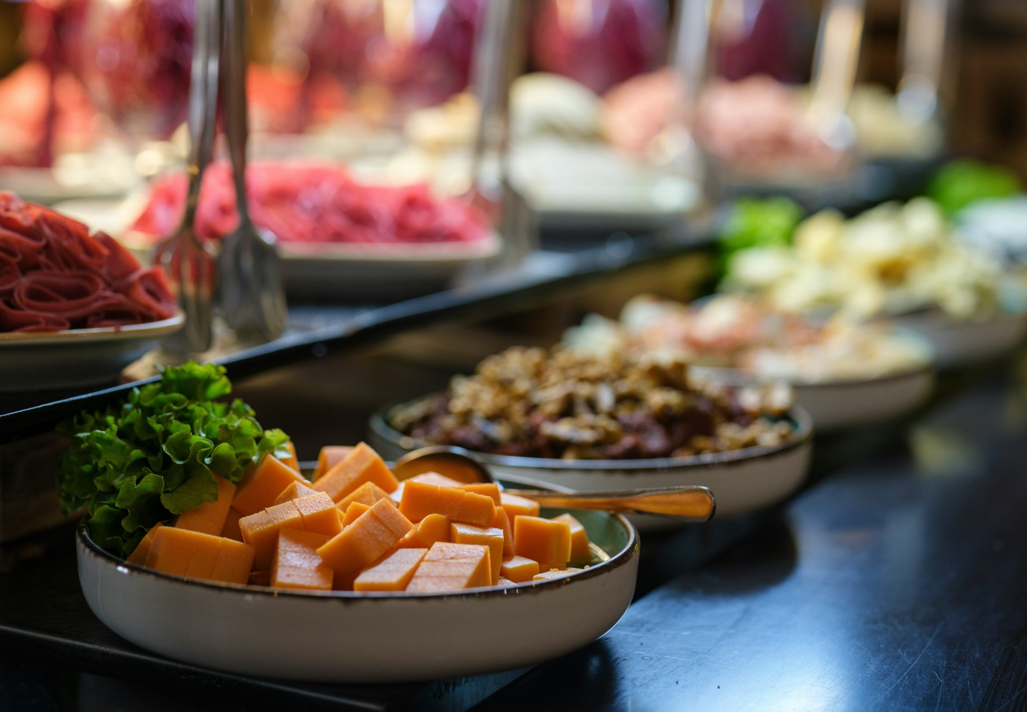 Catering table set for a large event served from bulk food supply